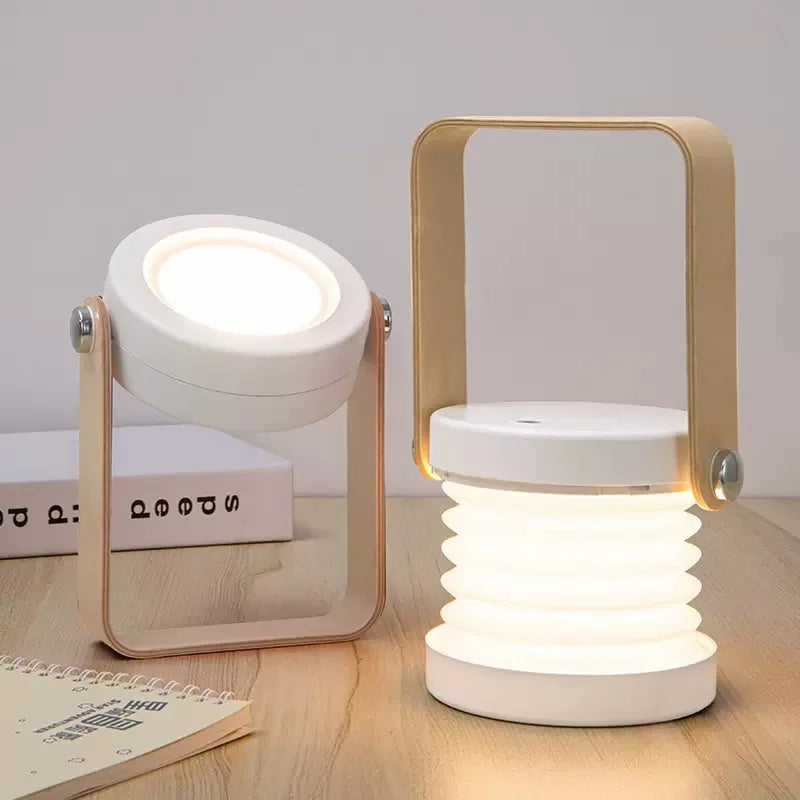 Lanterne portable créative à poignée en bois | Lampe de table pliable rechargeable
