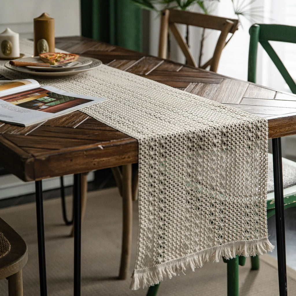 Tasselled Cotton Linen Table Runner