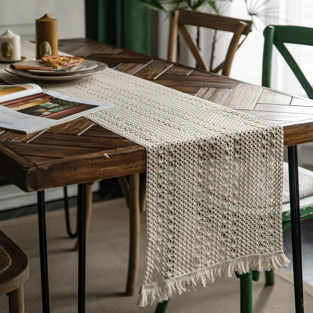 Tasselled Cotton Linen Table Runner