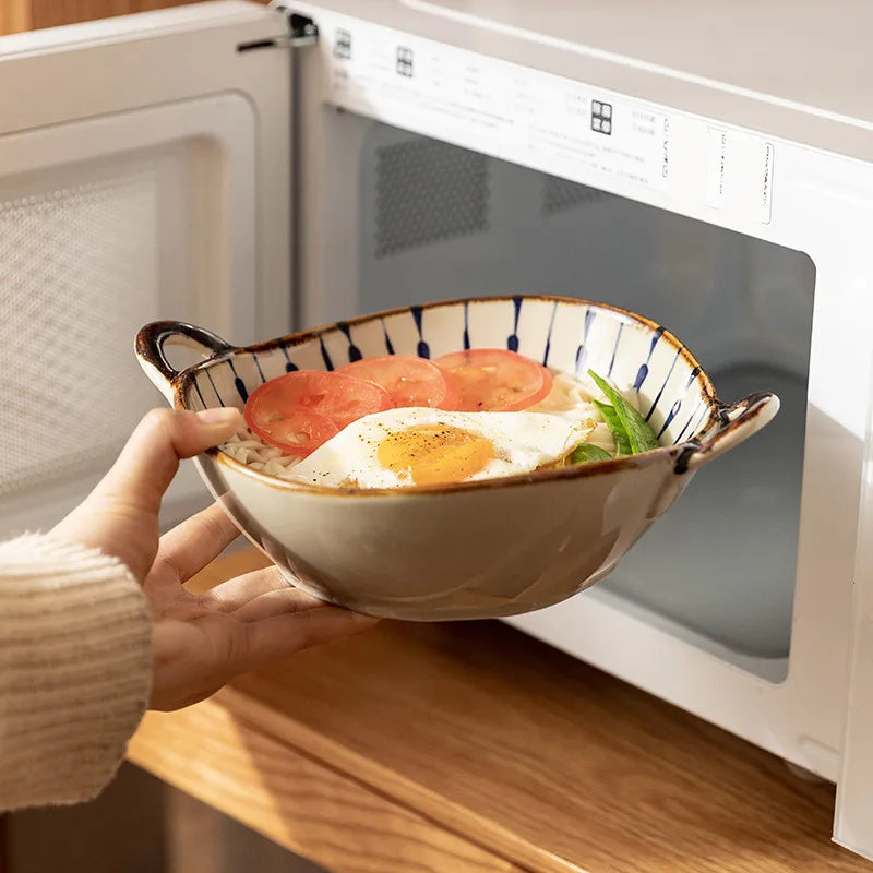 Ceramic Noodle Bowl with Handle