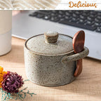 Ceramic Salt Cellar with Wooden Spoon