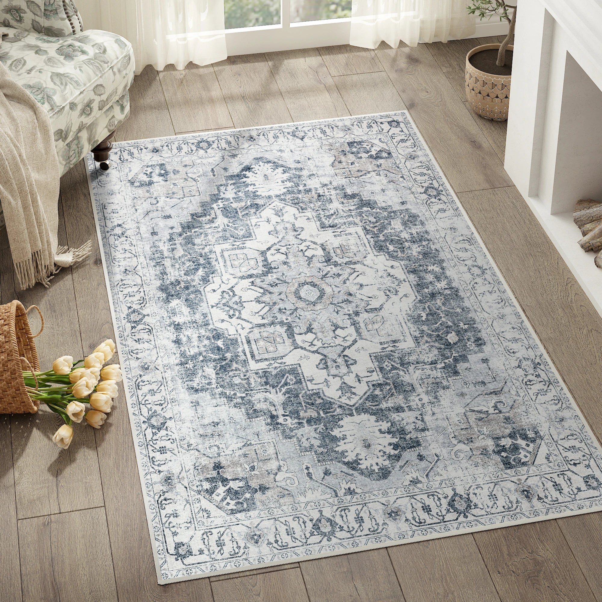Heritage Medallion Rug | Foldable Non-Slip Oriental Style Carpet
