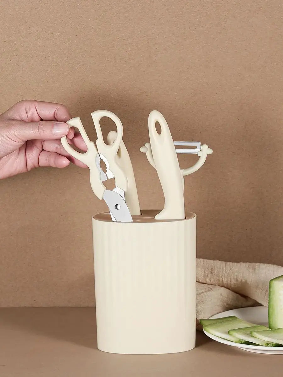Five-Piece Knife and Scissors Set with Holder