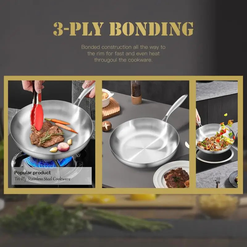 Uncoated Stainless Steel Frying Pan