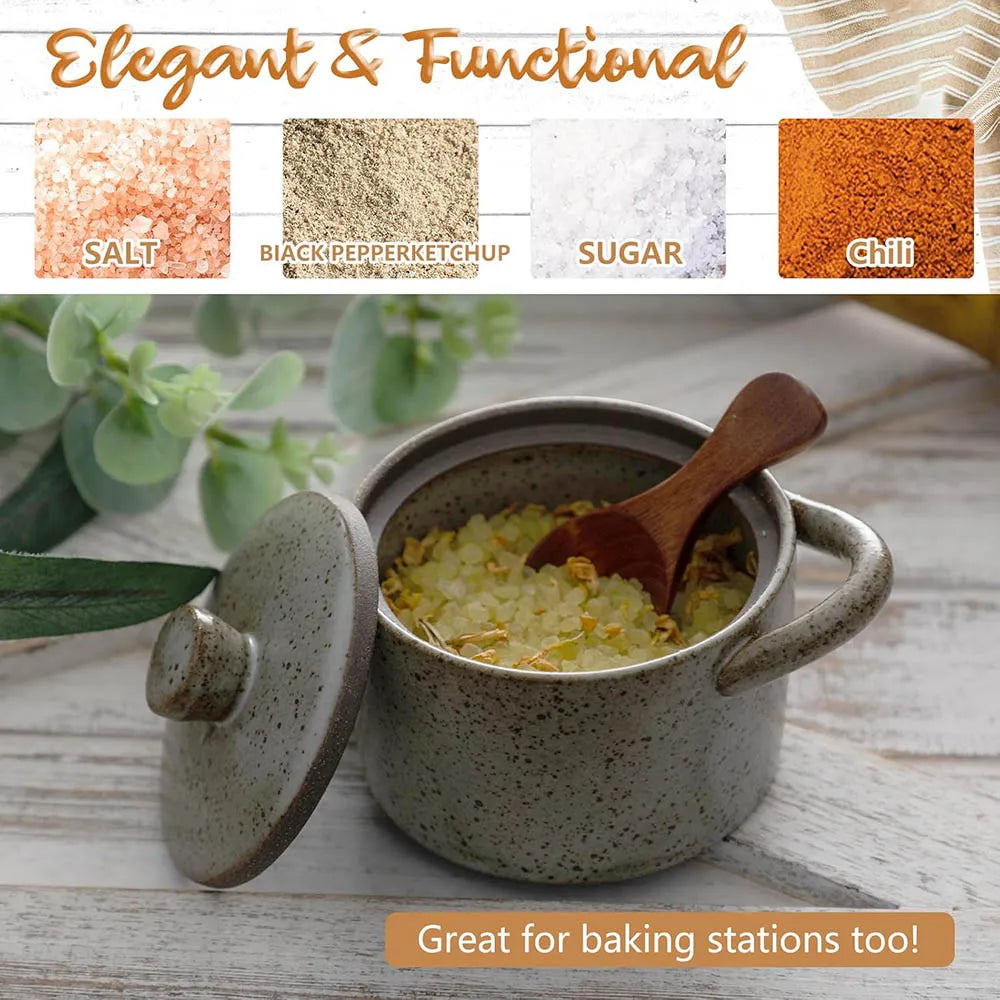Ceramic Salt Cellar with Wooden Spoon