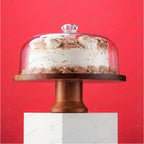 Acacia Wood Cake Stand with Clear Dome