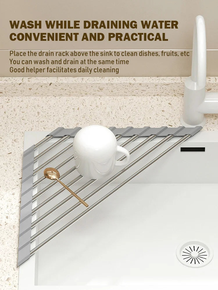 Corner Roll-Up Sink Rack