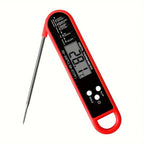 Red instant-read meat thermometer with folding probe