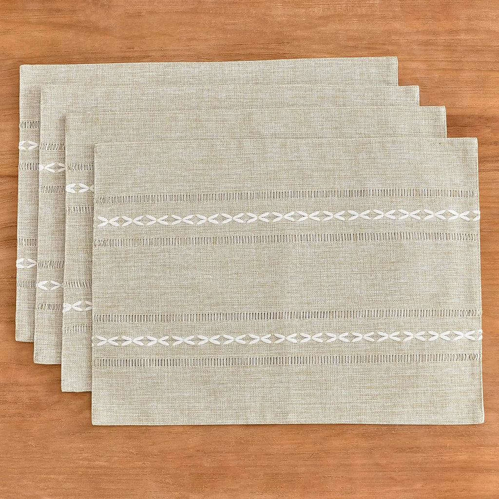 Hemstitched Cotton Linen Placemats, Set of 4