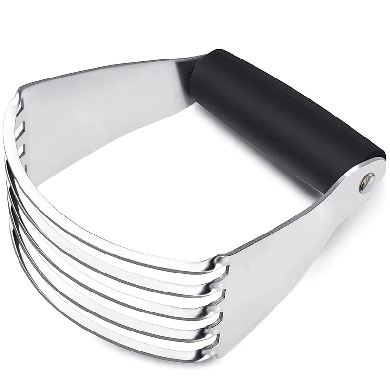 Stainless steel pastry blender with black soft-grip handle