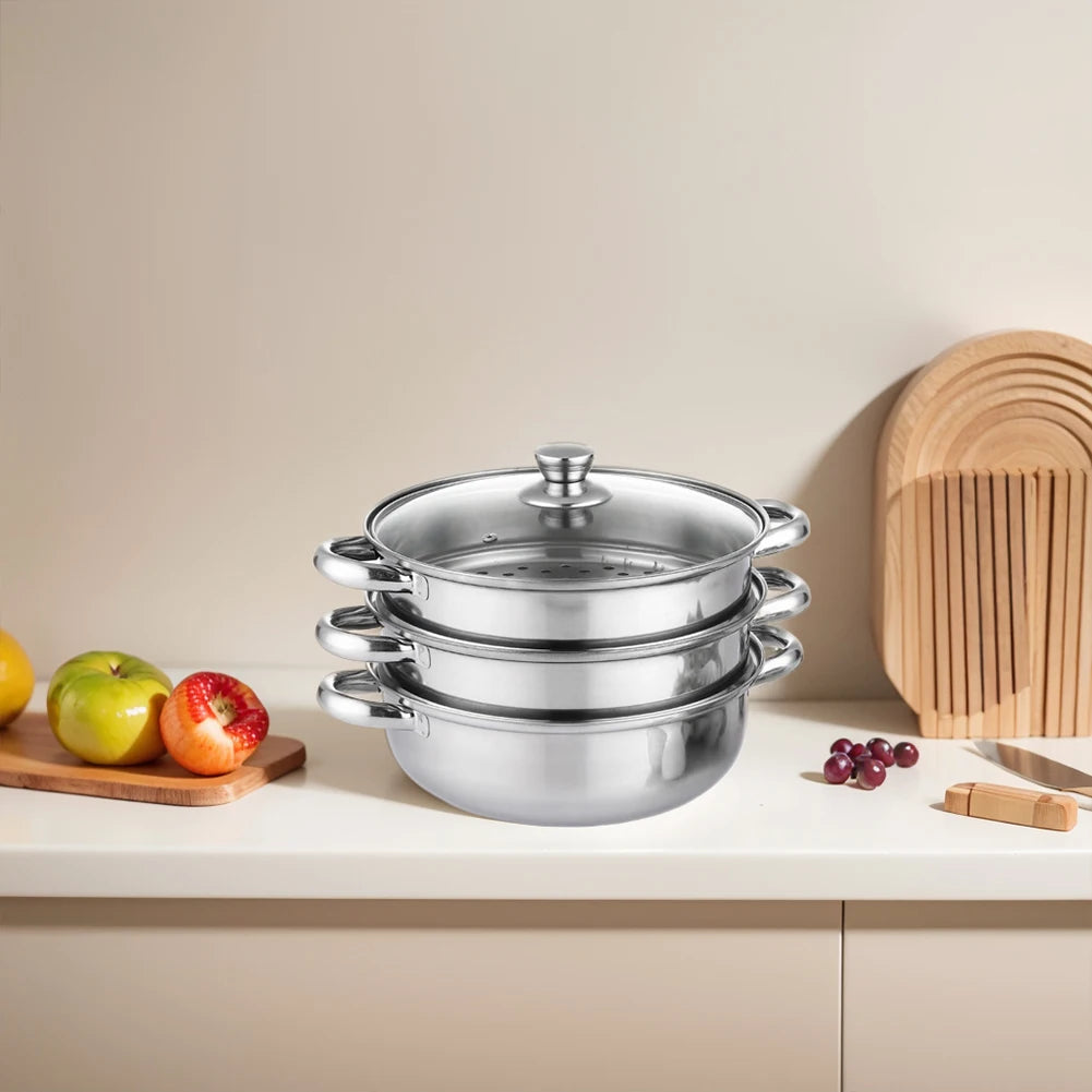 Three-Tier Stainless Steel Steamer Pot