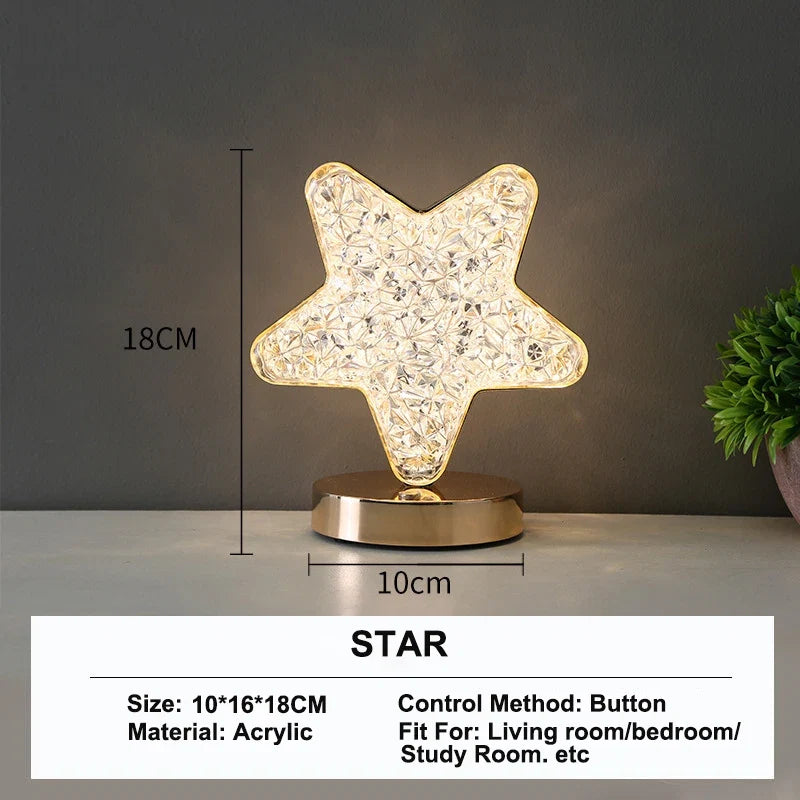 Stellora | Veilleuse LED 3D en cristal | Lampe rechargeable tactile à intensité variable