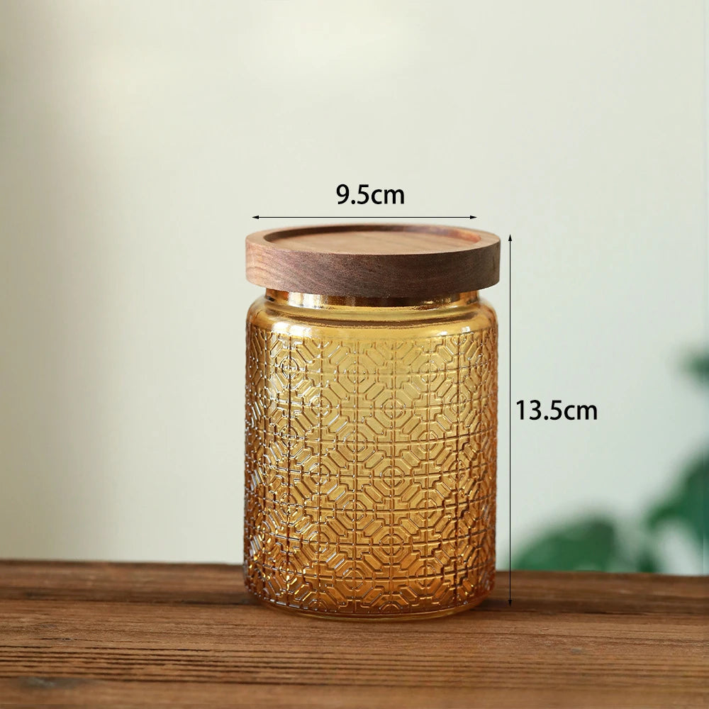Glass Kitchen Storage Jar with Wood Lid
