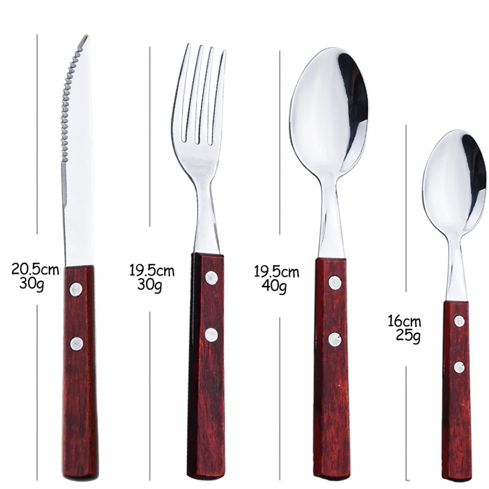 Wooden-Handled Cutlery Set, 24 Pieces
