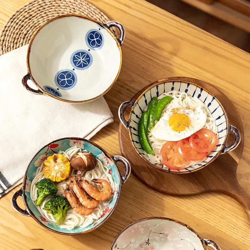 Ceramic Noodle Bowl with Handle