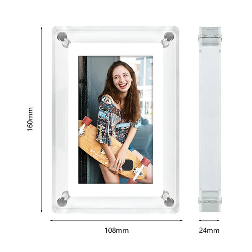 ClearFrame | Cadre photo numérique en acrylique | Écran IPS portable avec batterie intégrée