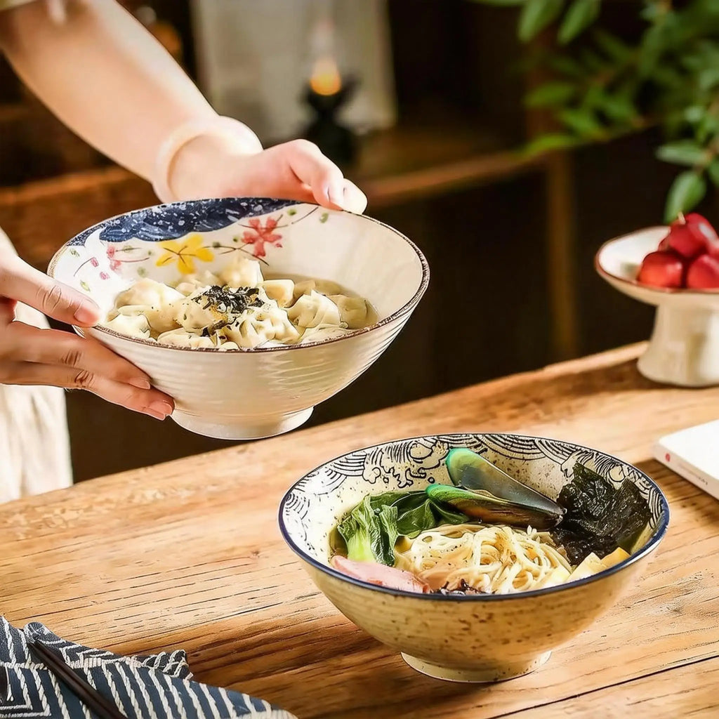 Two Japanese-style ceramic pasta bowls