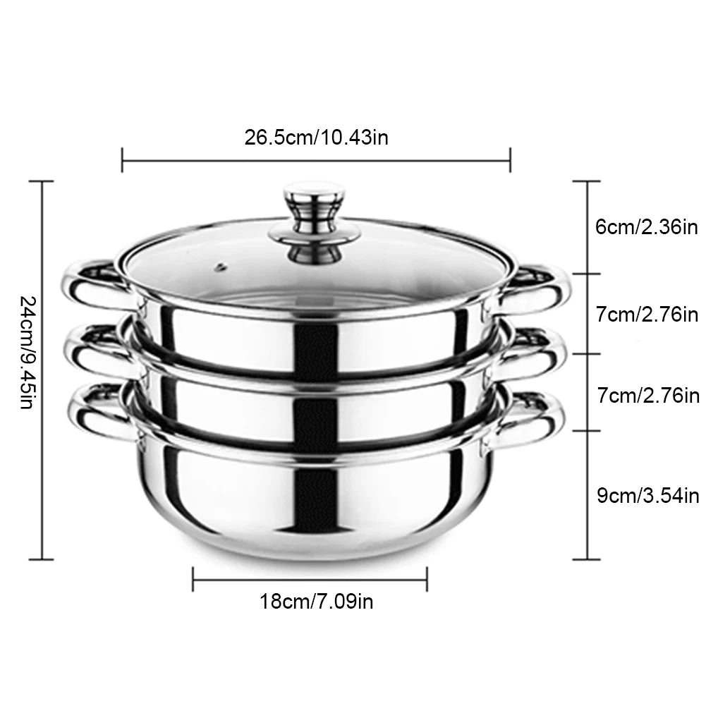 Three-Tier Stainless Steel Steamer Pot