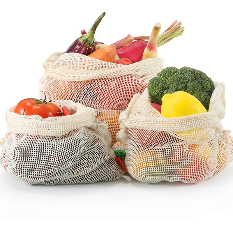 Cotton Mesh Produce Bags, Set of 3