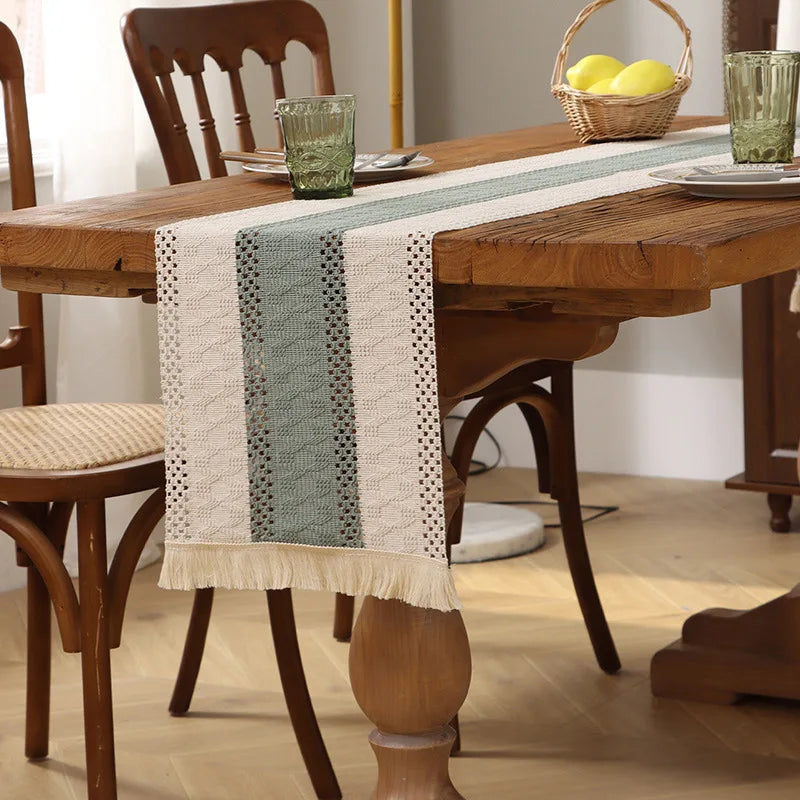 Tasselled Cotton Linen Table Runner