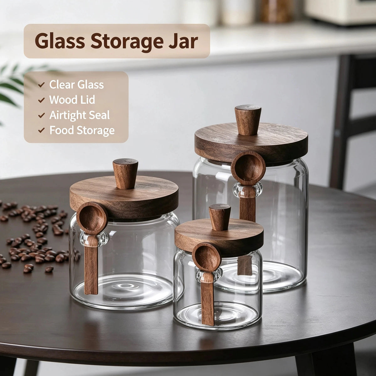 Glass Storage Jars with Wooden Lids