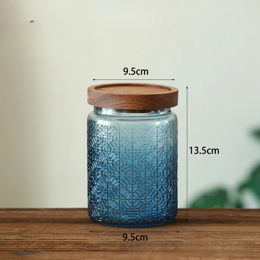 Glass Kitchen Storage Jar with Wood Lid