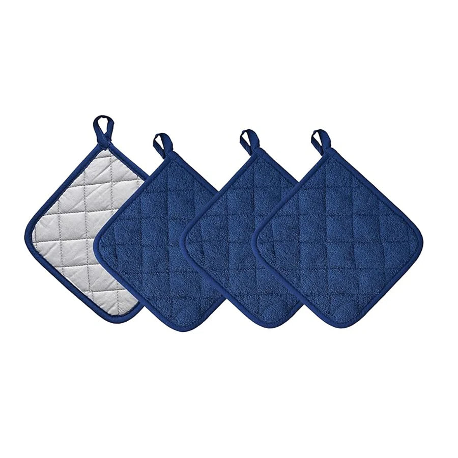 Set of four blue terry pot holders