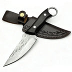 Hammered paring knife with wooden handle and sheath