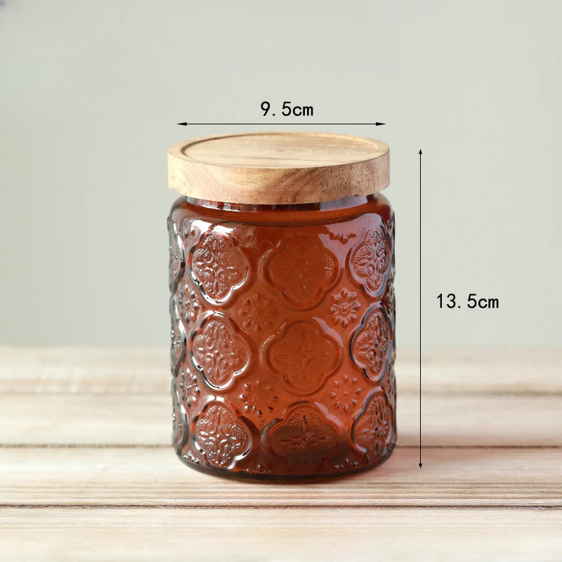 Glass Kitchen Storage Jar with Wood Lid