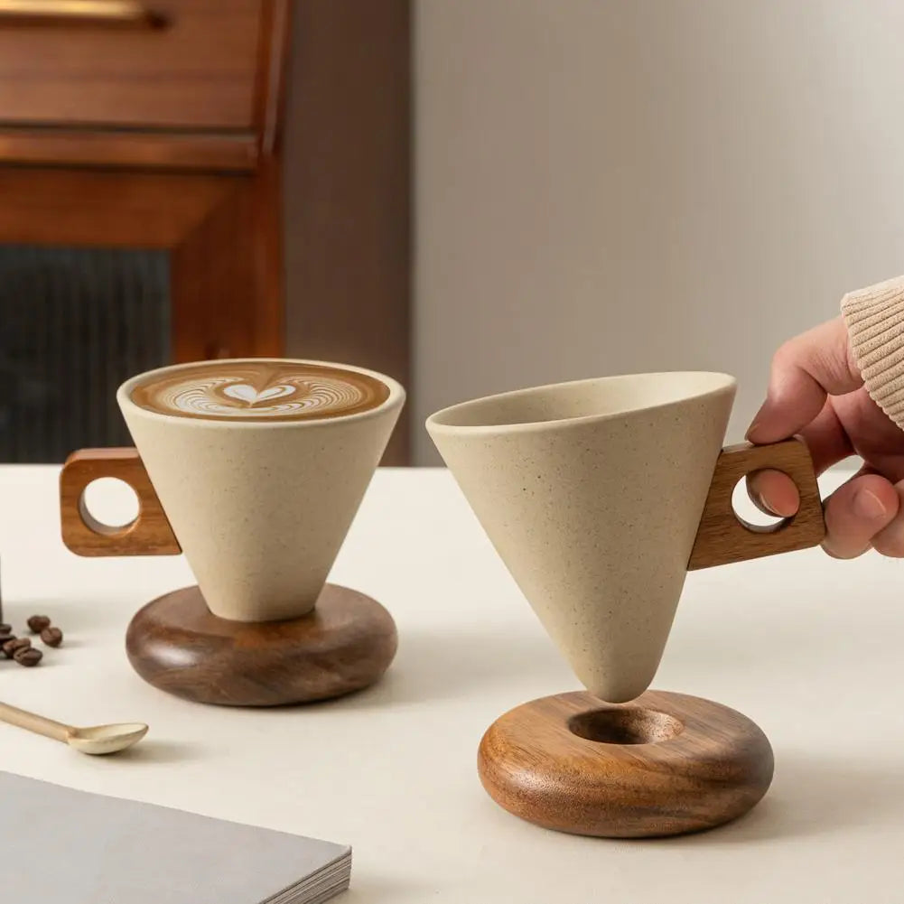 Ceramic Coffee Mug with Wooden Handle