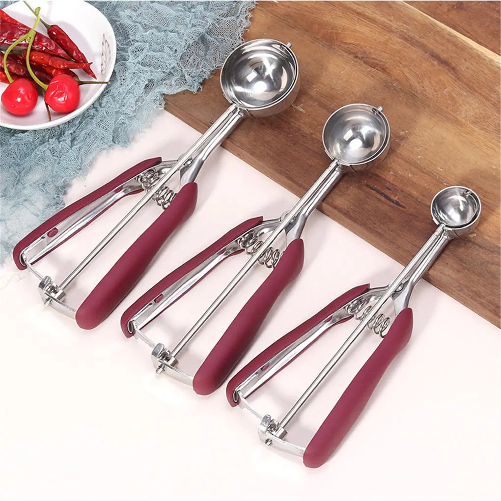 Stainless steel ice cream scoops in three sizes
