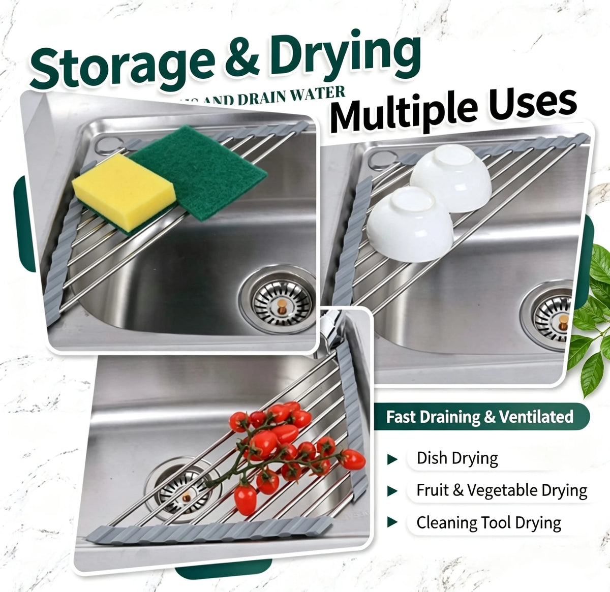 Corner Roll-Up Sink Rack