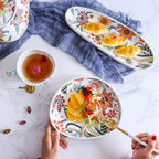 Floral Ceramic Serving Plate with Handle