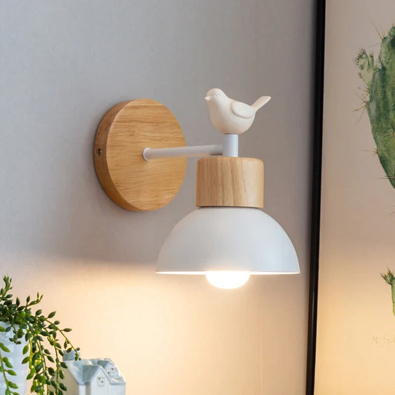 Applique murale oiseau en bois nordique | Applique murale LED de chevet
