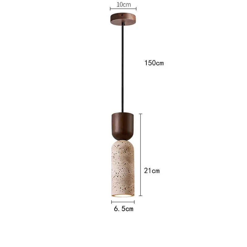 Suspension Wabi-Sabi en Travertin et Bois | Luminaire de Chevet Minimaliste Japonais