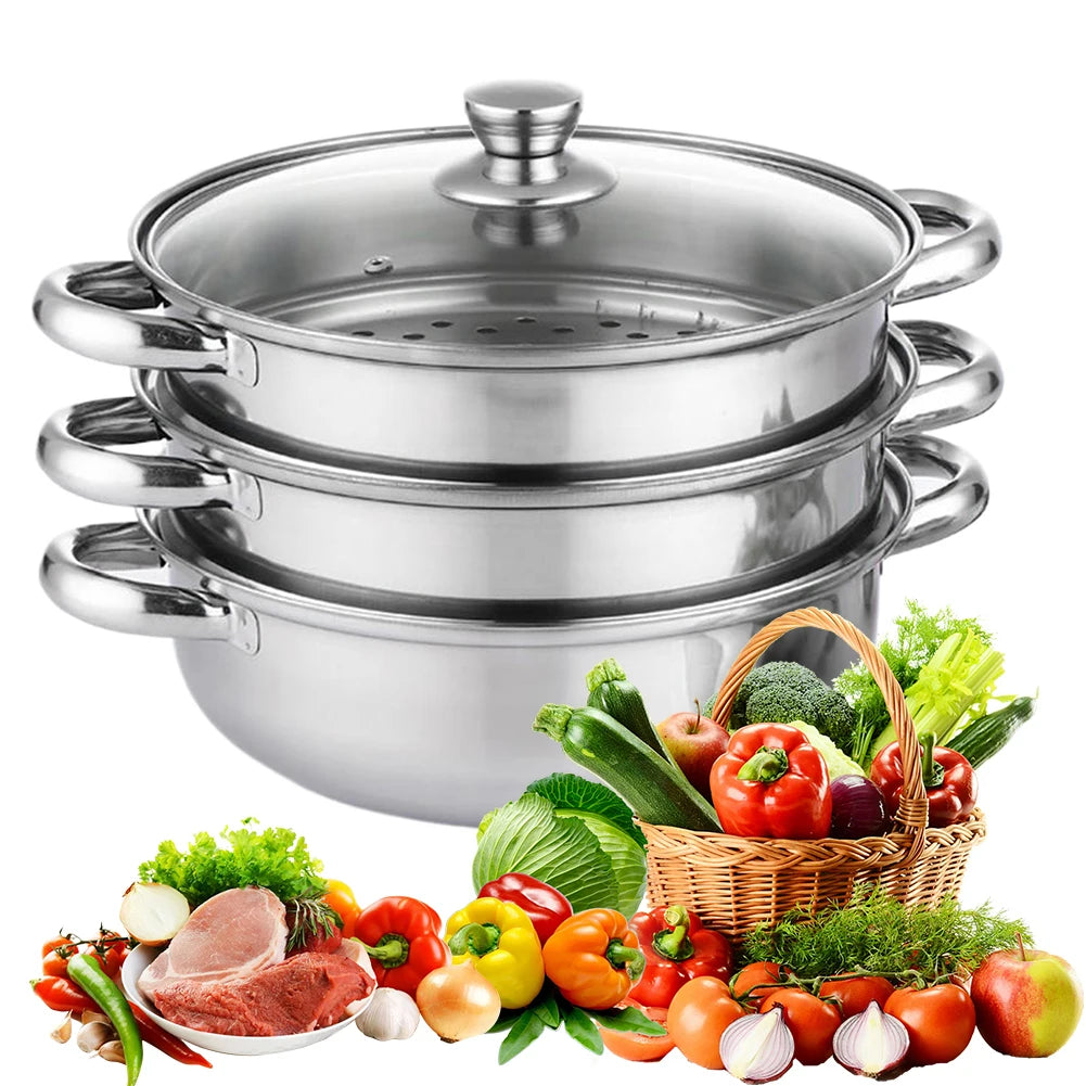 Three-Tier Stainless Steel Steamer Pot