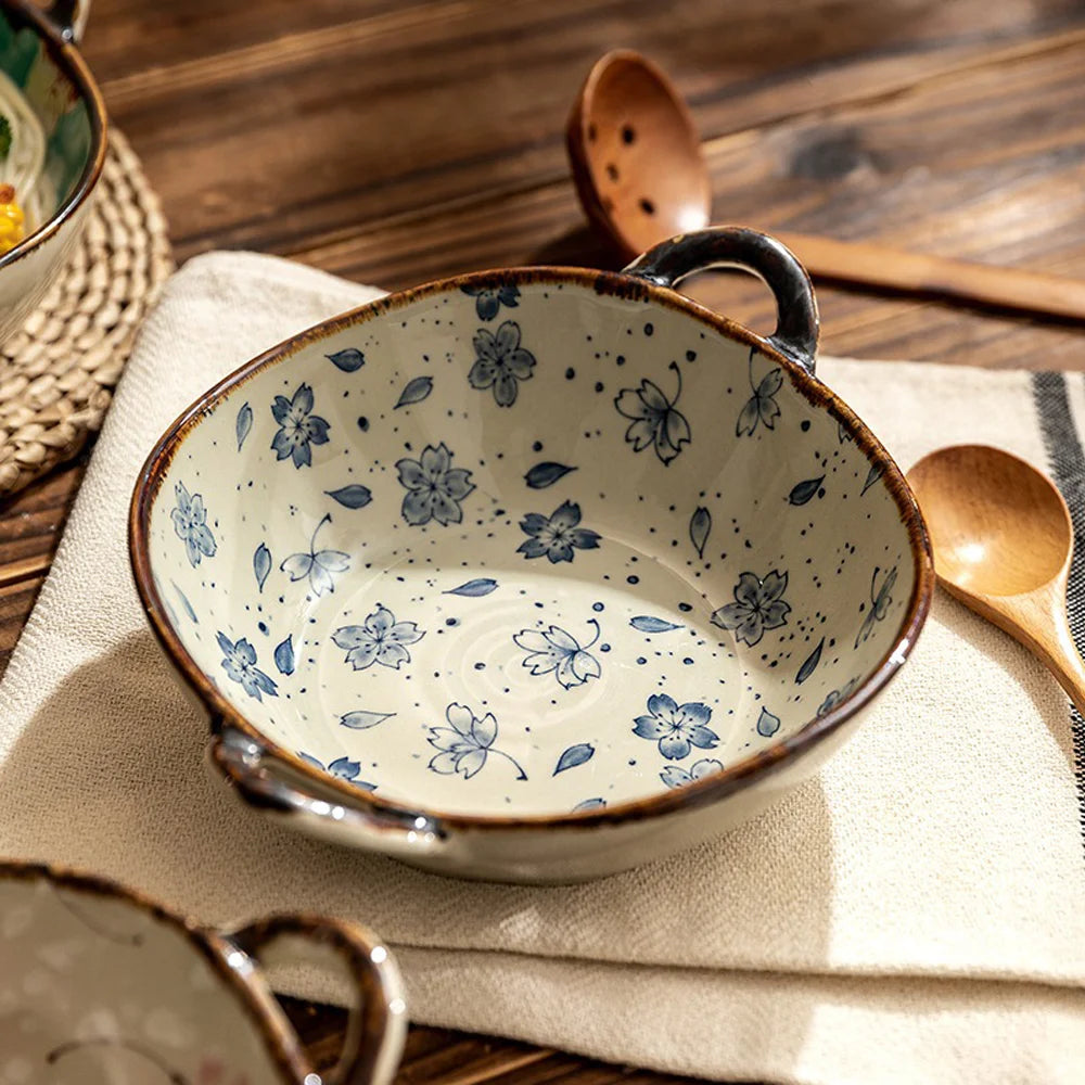 Ceramic Noodle Bowl with Handle