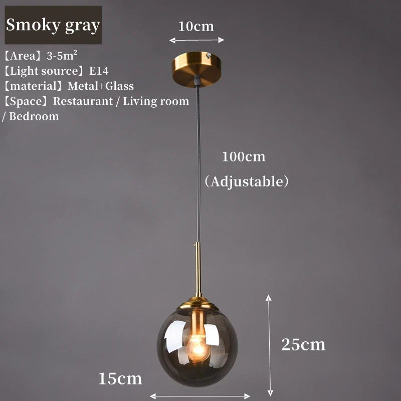 Suspension globe en verre nordique moderne | Ambre, gris fumé, verre transparent