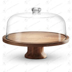Acacia Wood Cake Stand with Clear Dome