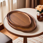 Rectangular wooden serving tray on a coffee table