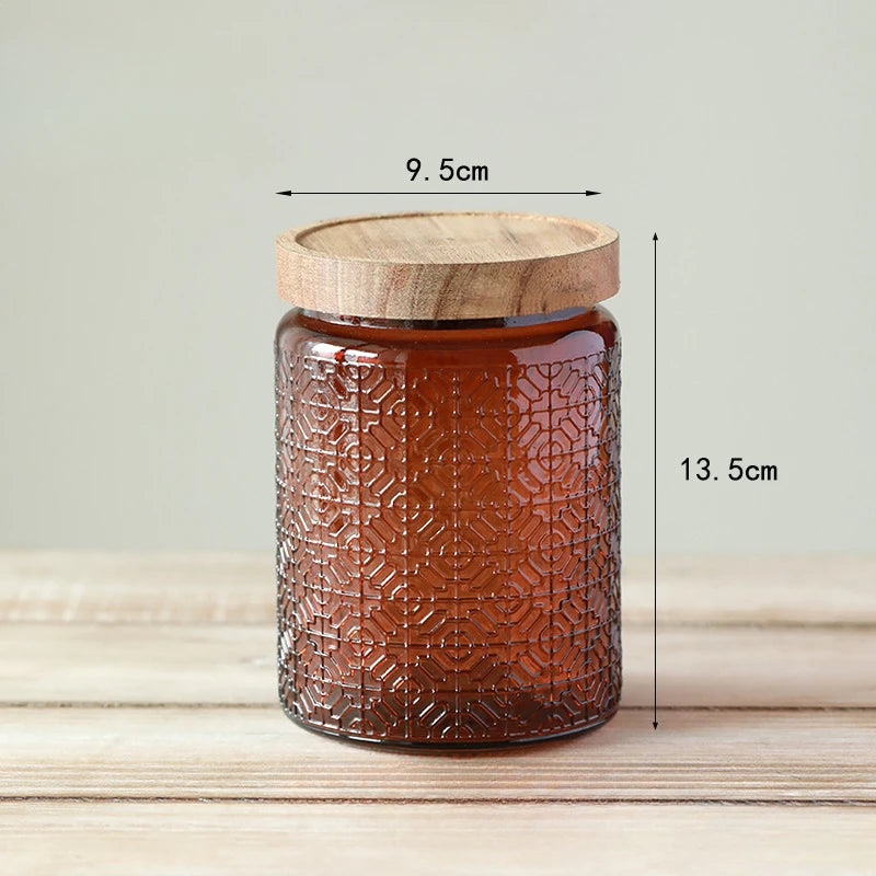 Glass Kitchen Storage Jar with Wood Lid