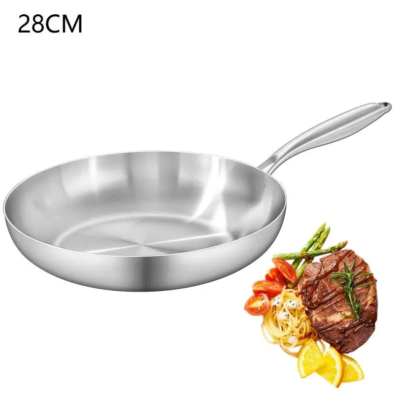 Uncoated Stainless Steel Frying Pan
