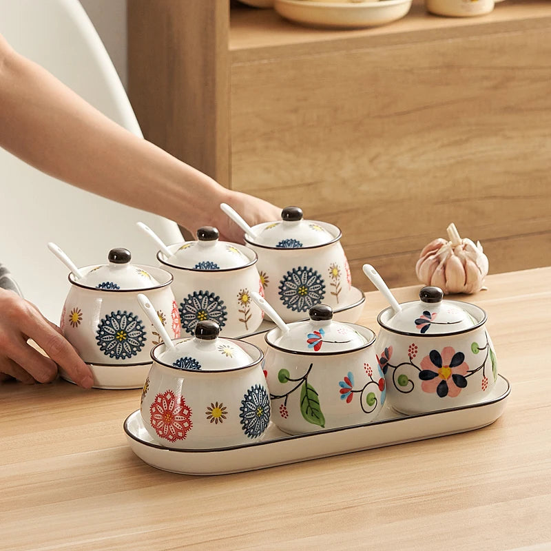 Hand-Painted Ceramic Spice Set