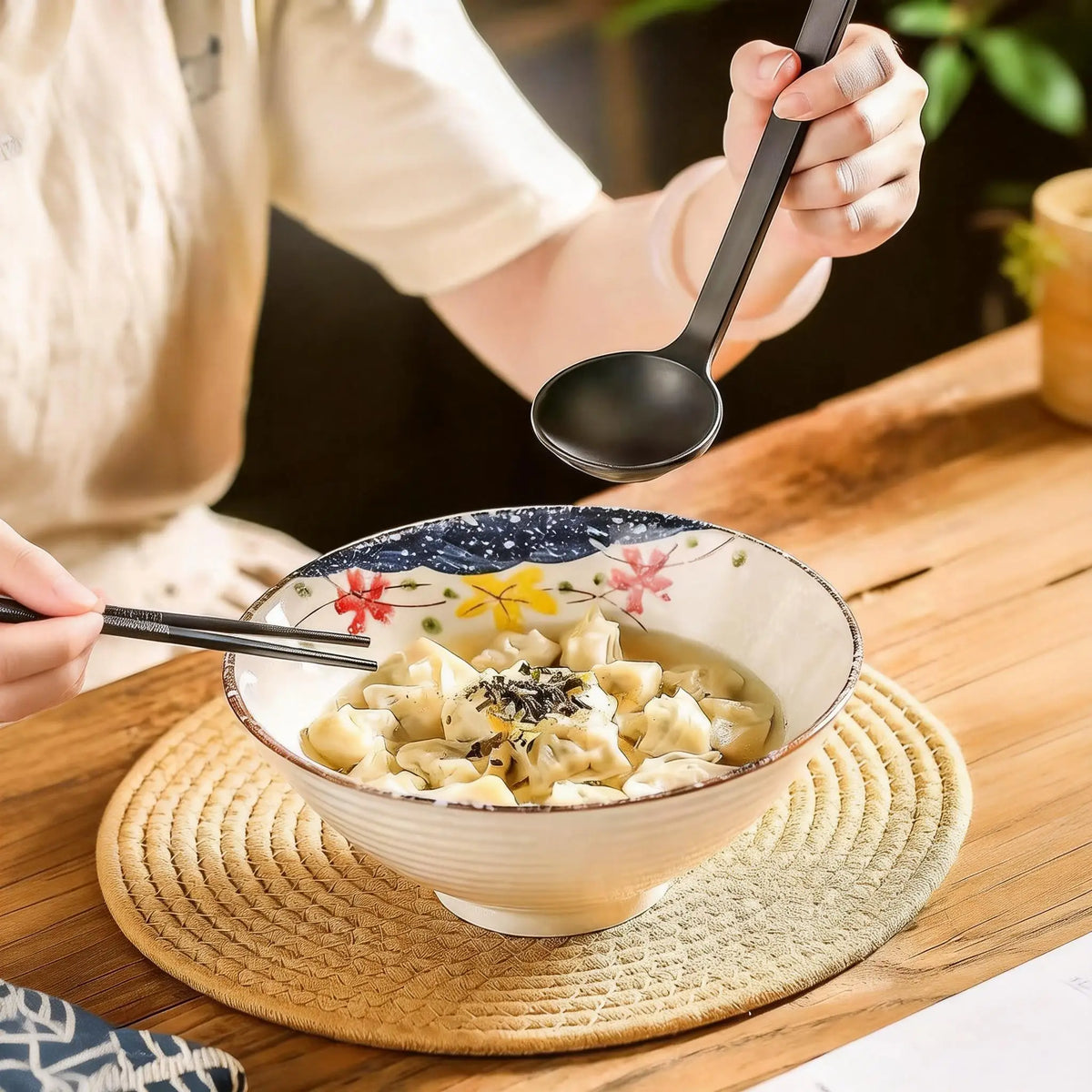 Japanese-Style Ceramic Pasta Bowls, Set of 2