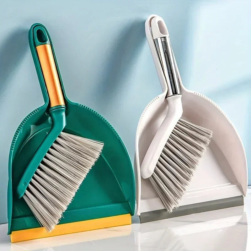 Green and white mini dustpan and brush sets
