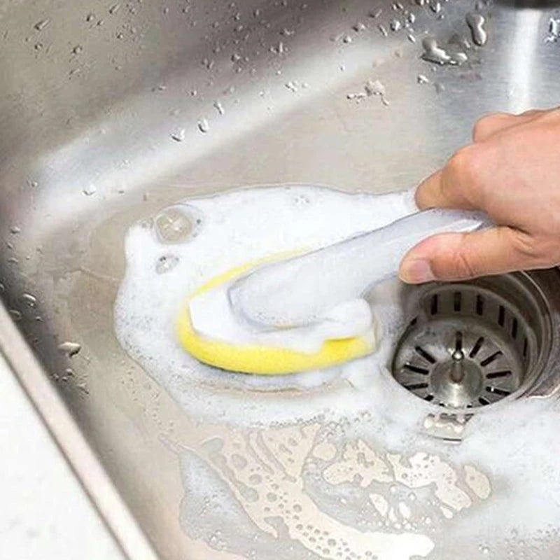 Cleaning a sink with a soap-dispensing dish brush