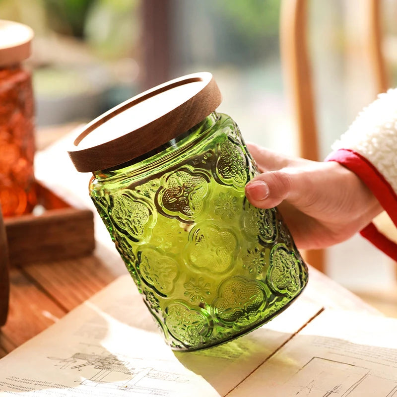 Glass Kitchen Storage Jar with Wood Lid