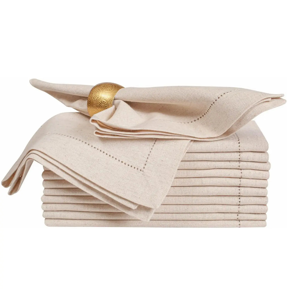 Stack of natural hemstitched linen napkins
