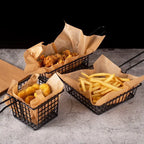 Pre-cut baking parchment sheets lining serving baskets