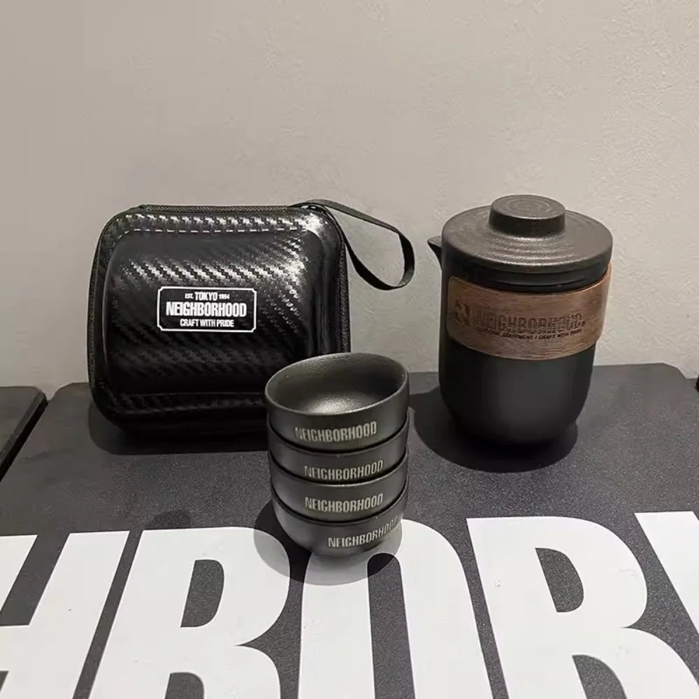 Portable Stoneware Tea Set with Carry Bag